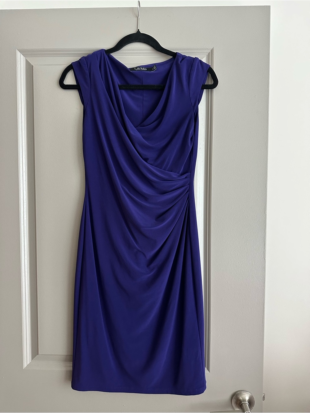 Ralph Lauren Sleeveless Draped Sheath Dress in Deep Purple